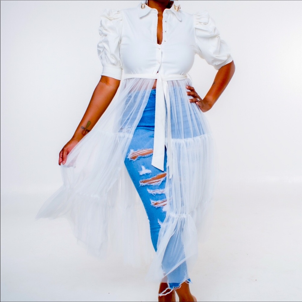 Puffy Sleeve Button Down Tulle Shirt/Dress